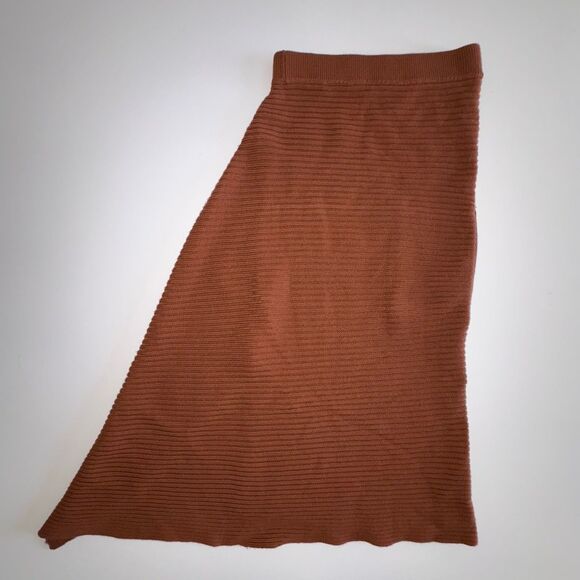 TIBI Origami Camel Merino Wool Rib Knit Midi Skirt Size Small Asymmetrical - Picture 7 of 10